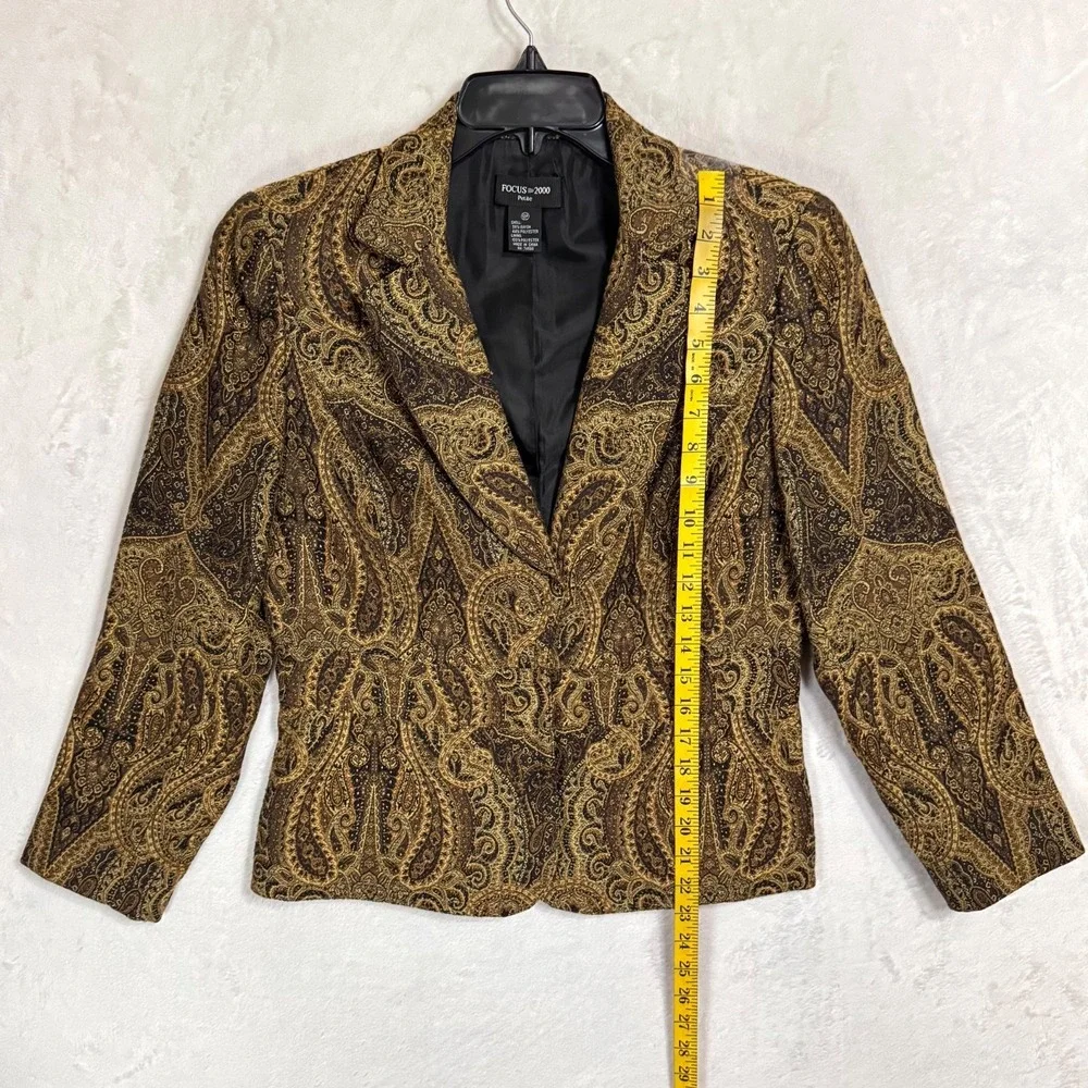 Vintage Paisley Tapestry Blazer Brown Gold Tailored Jacket 12 P Fits Sz Medium P